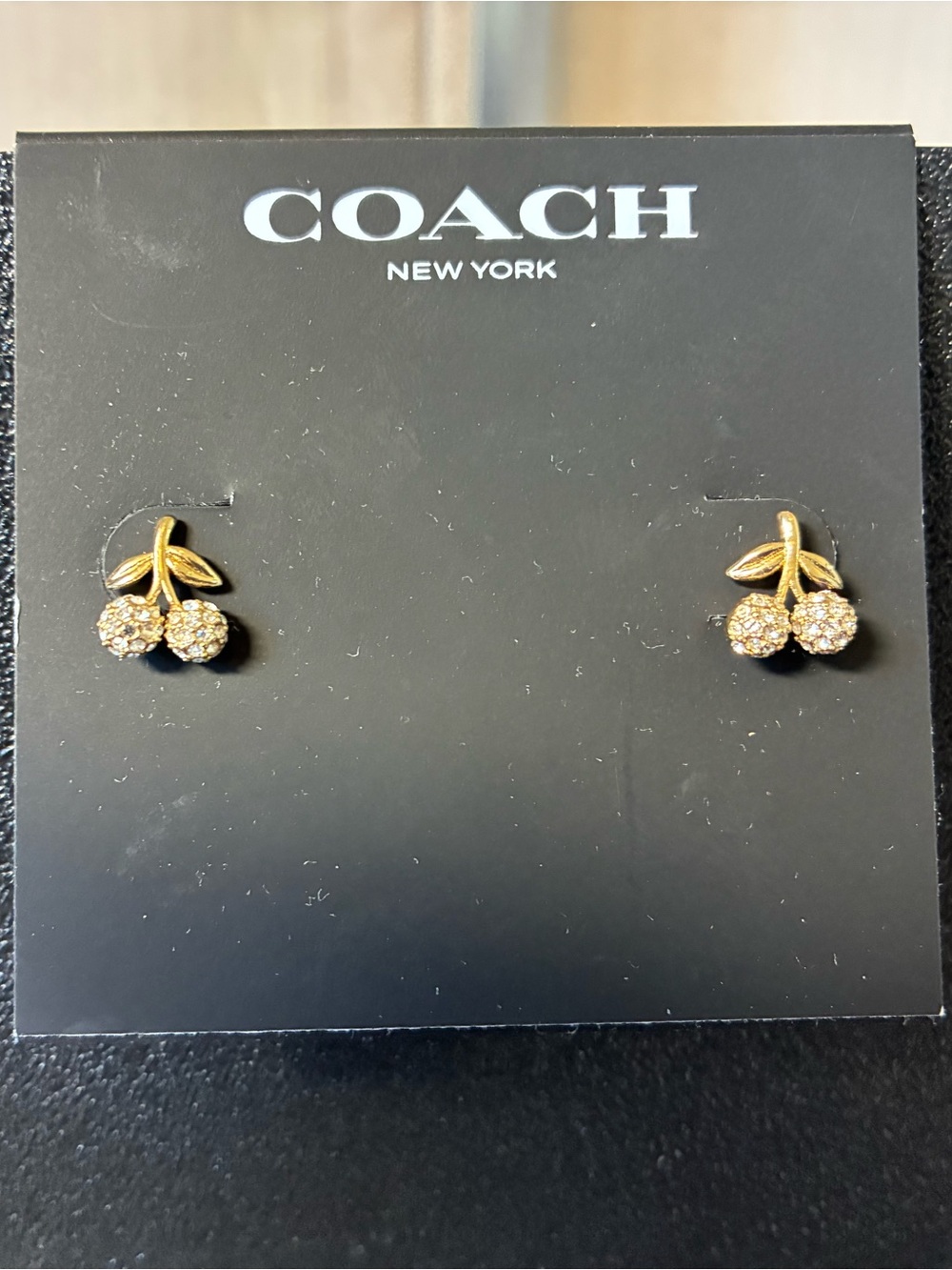 COACH Gold Cherry Crystal Stud Earrings NWT
